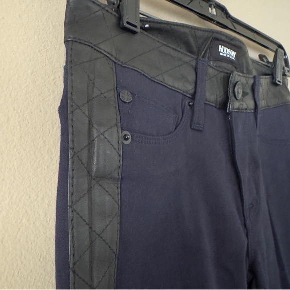 NWT Navy Hudson Jeans Leeloo Quilted Leather Stripe 25 Retail $298 - Picture 6 of 12